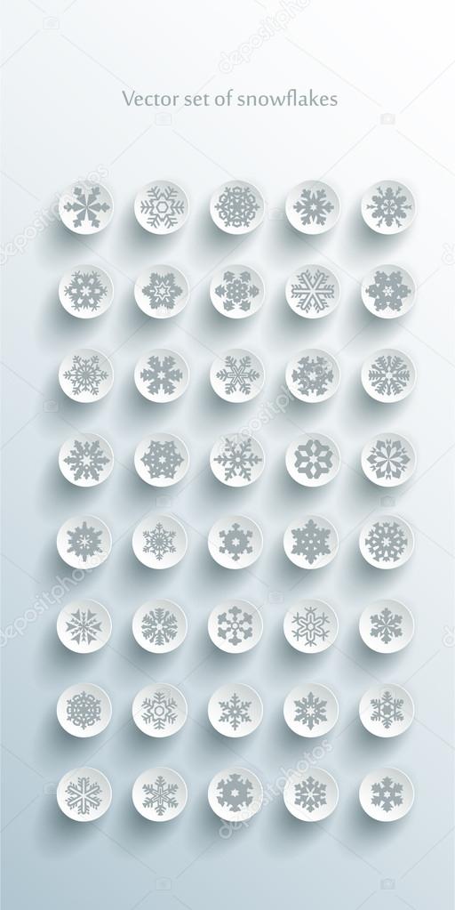 set of grey snowflakes over white background