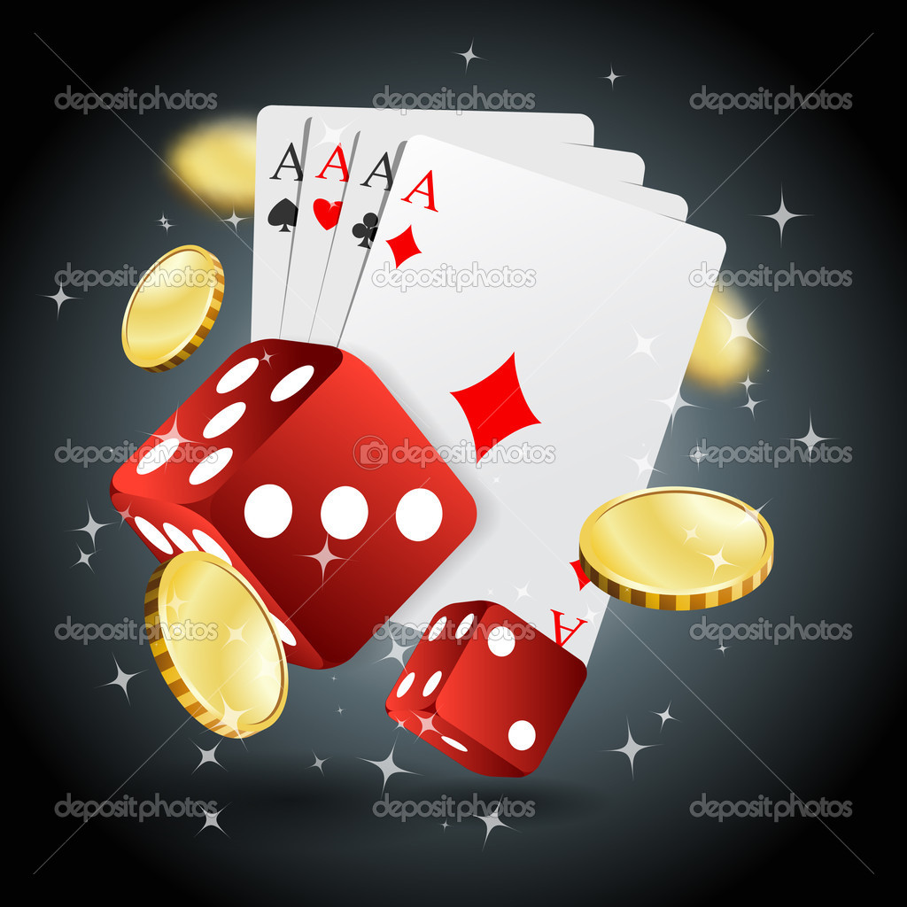 Vector illustration poker gambling chips poster. Poker collection with chips, dices, cards