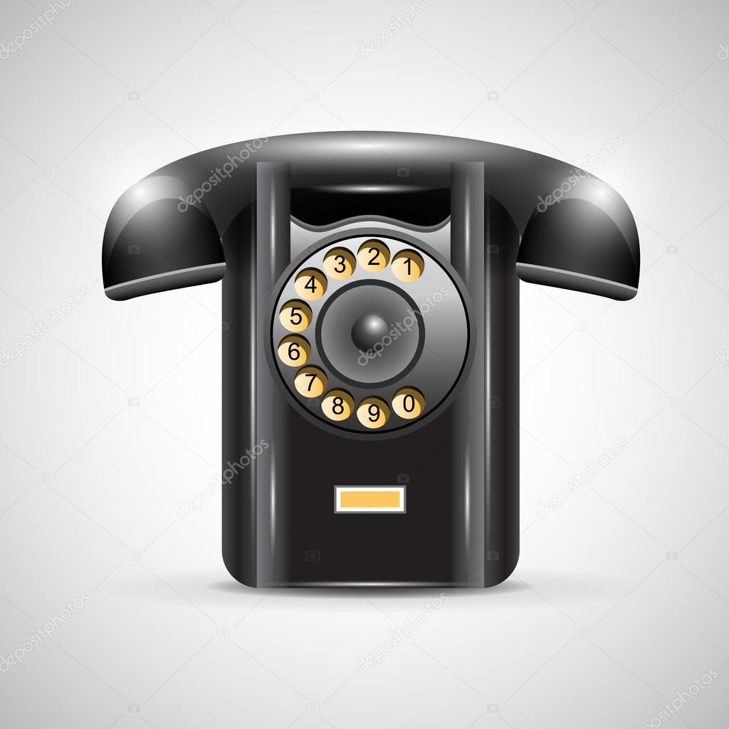 Old black phone on grey background. Vector illustration
