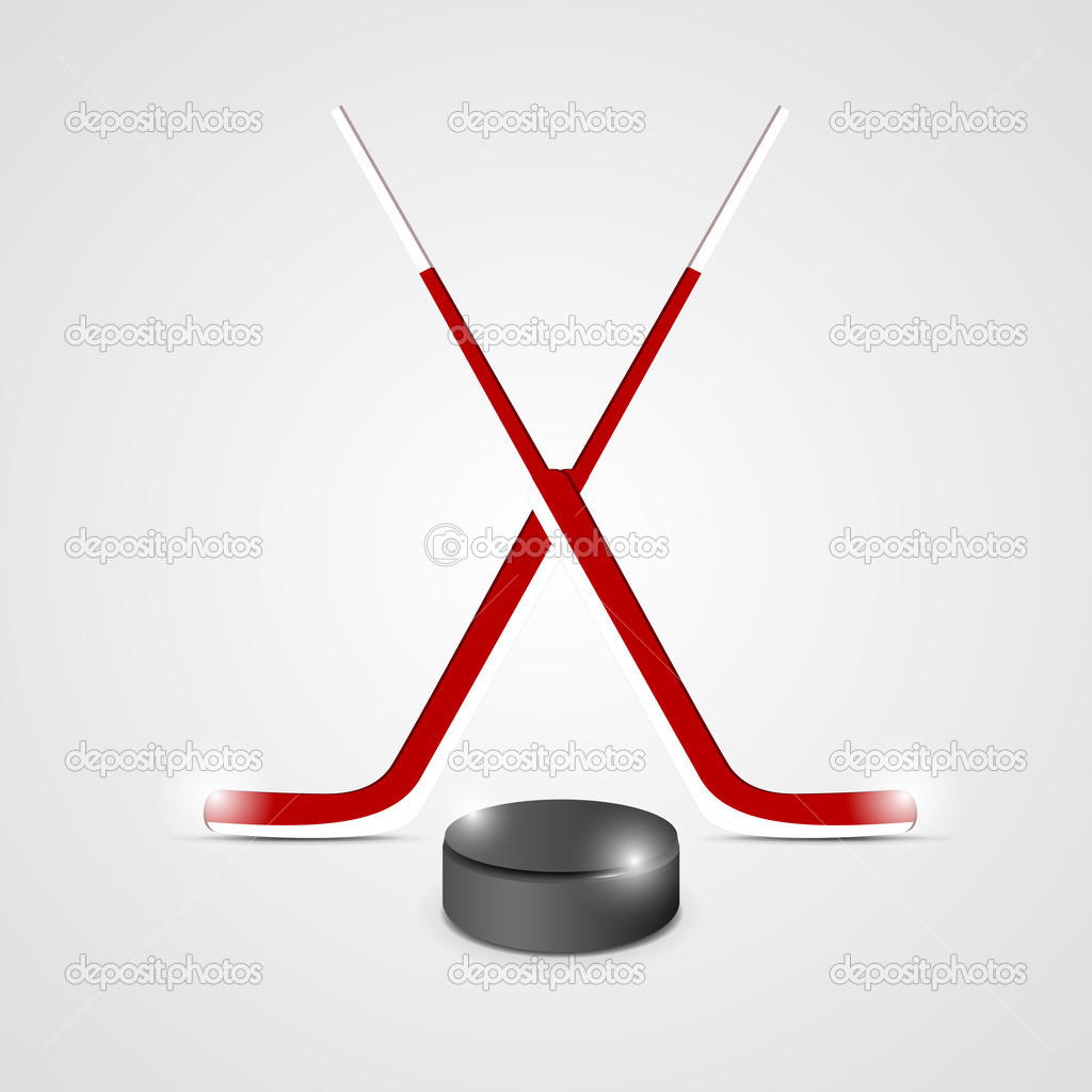 Ice Hockey Sticks and Puck is an illustration of two crossed ice hockey sticks and a hockey puck