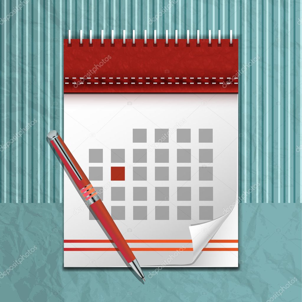 Vector illustration of beautiful spiral calendar icon and ballpoint pen