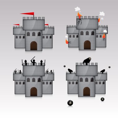 castle and guns with kernels. vector illustration clipart