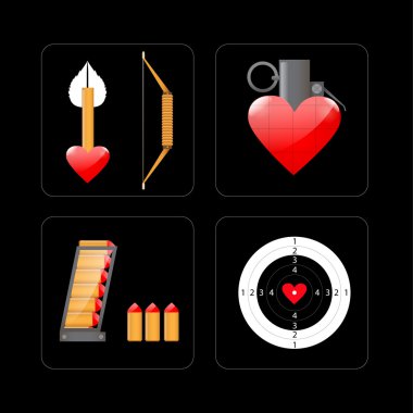 vector illustration of shooting target and objects with heart clipart
