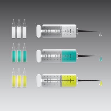 Medical syringes with colorful liquid clipart