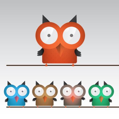 Vector illustration of colorful owls clipart