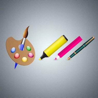 Fountain pen, marker, pencil and brush. Vector illustration clipart