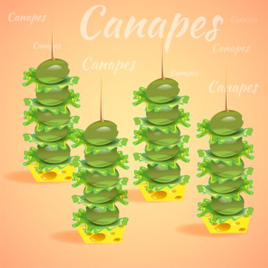 Stylish canapes cocktail olives. Vector illustration clipart