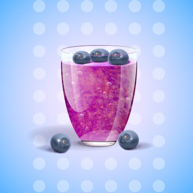 Blueberries juice pouring. Vector illustration clipart