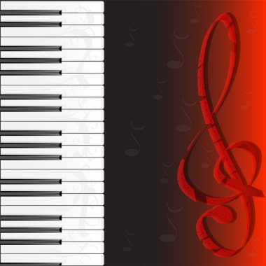 Piano and flower decorate on black background. Vector illustration clipart