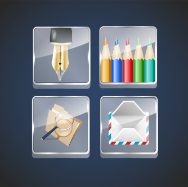 Icon set tükenmez kalem ve kurşun kalem, posta. vektör çizim