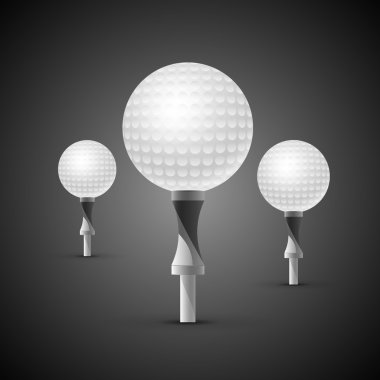 Three realistic golf balls on tees clipart