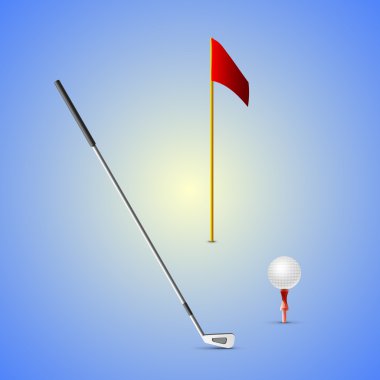 golf ekipmanları ayarlayın. vektör illüstrasyon izole mavi zemin üzerine