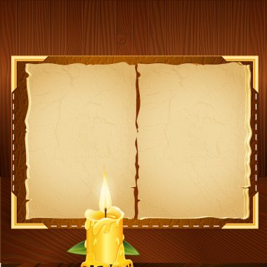Old book and candle. Vector illustration clipart