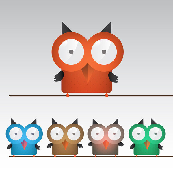 Vector illustration of colorful owls