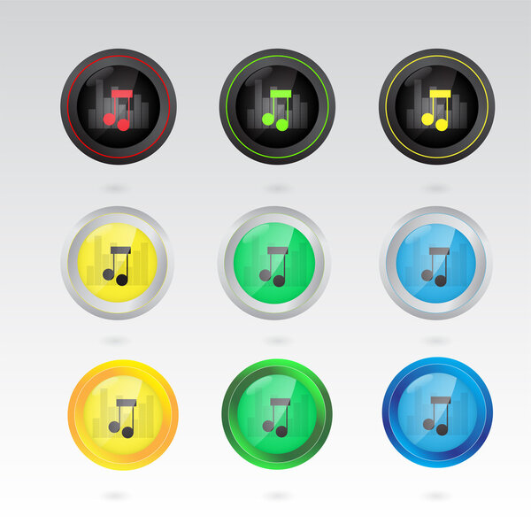 Music note button. Set of vector