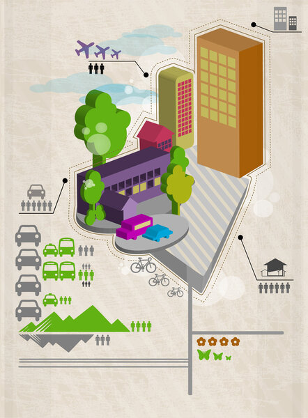 Conjunto Infografías Sociales Ciudad Ilustración Vectorial — Vector de stock