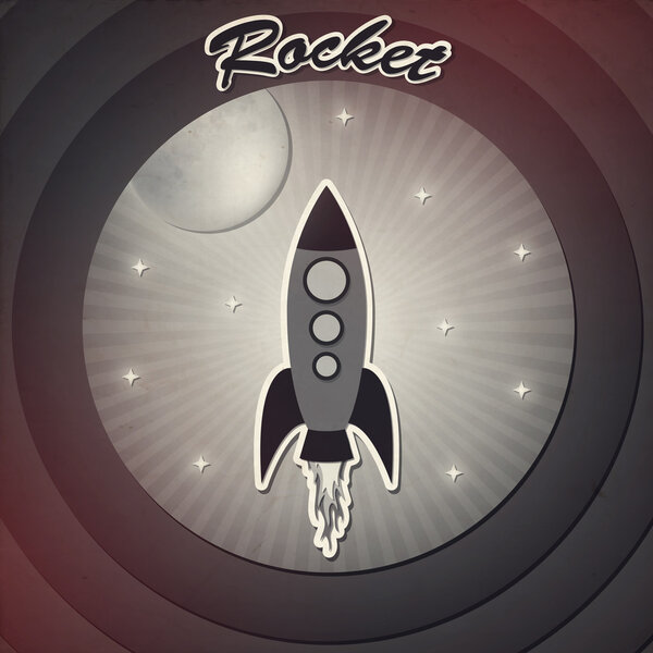 Vintage rocket in space vector illustration