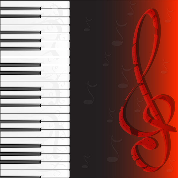 Piano and flower decorate on black background. Vector illustration