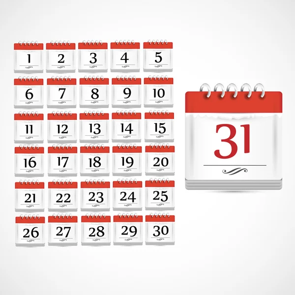 Set Icone Del Calendario Rosso Con Giorni Del Mese — Vettoriale Stock