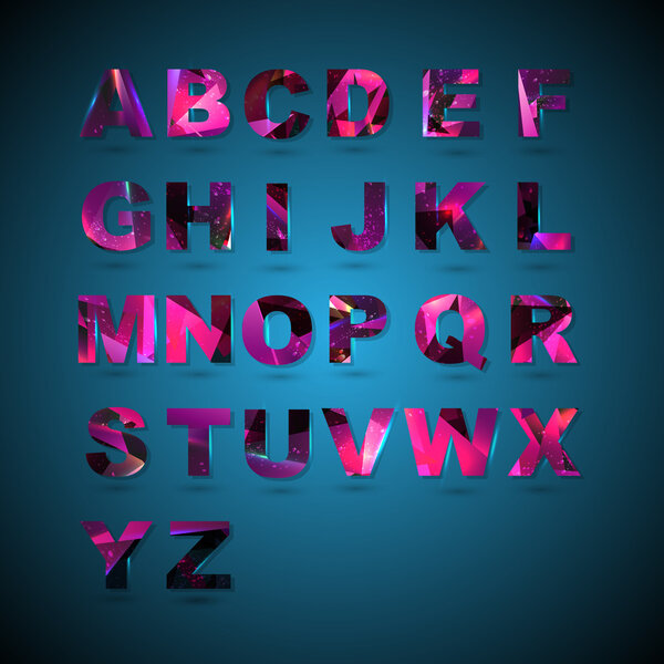 Abstract alphabet on blue background
