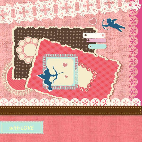 Valentine's Day scrapbook elements. Vector illustration.