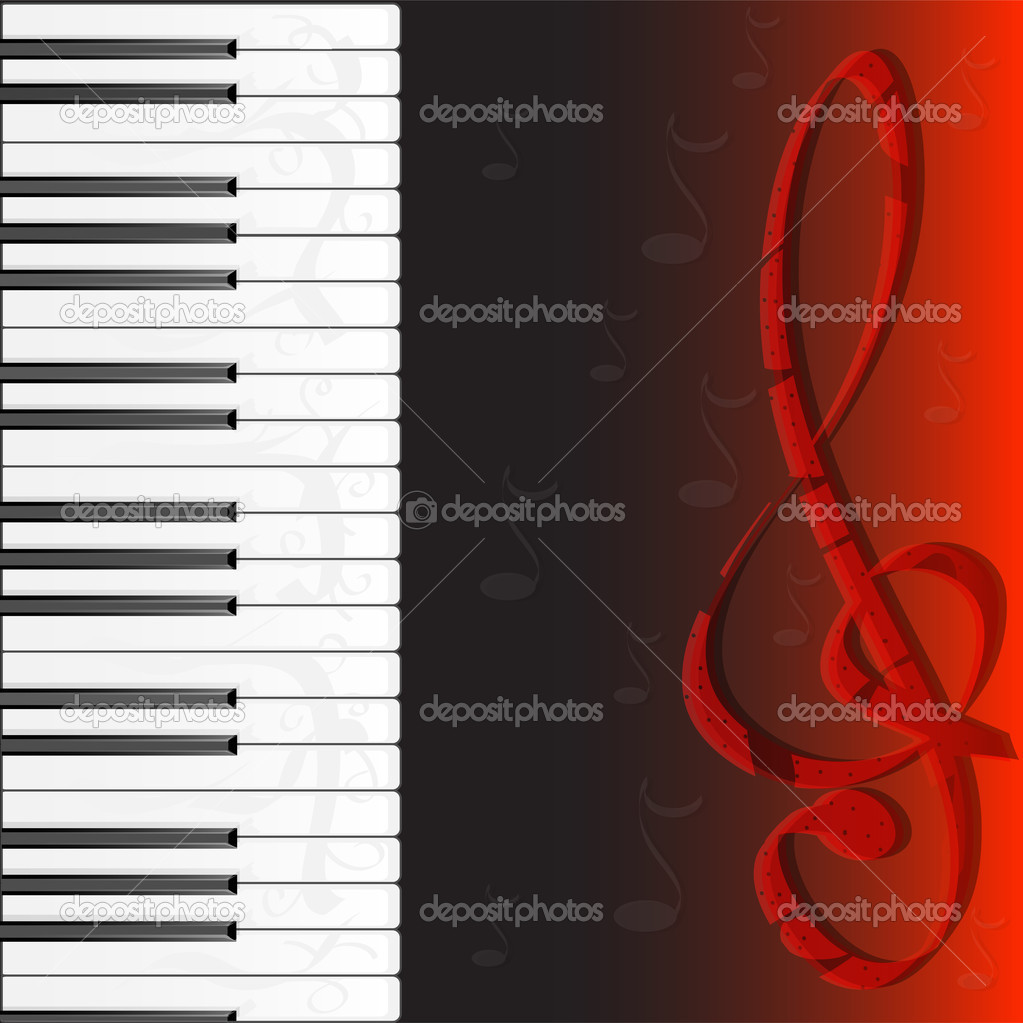 Piano and flower decorate on black background. Vector illustration