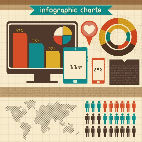 Conjunto Infográficos Retrô Mapa Mundial Gráficos Informação — Vetor de Stock