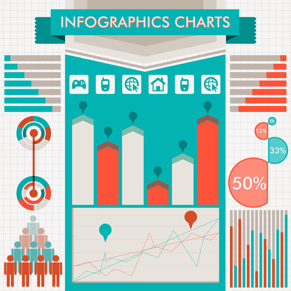 Retro infographics set. World Map and Information Graphics