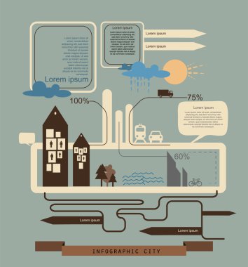 Retro bilgi grafikleri ayarlandı. Dünya Haritası ve Bilgi Grafikleri