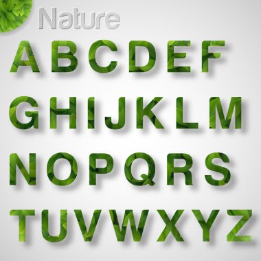 Green Leaves font. Vector illustration. clipart