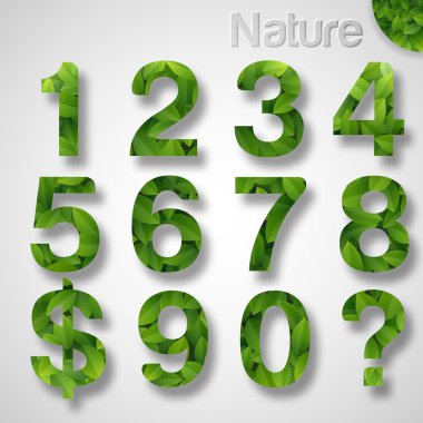 Green leaf numbers. Vector clipart