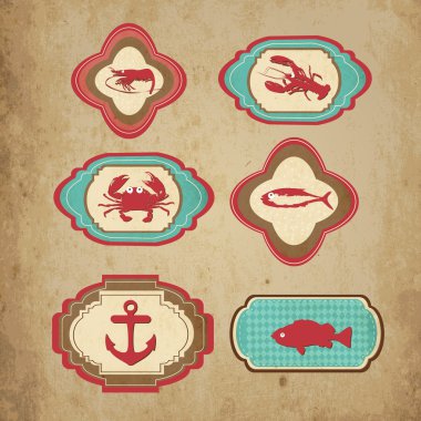 Sea retro icons. Vector clipart