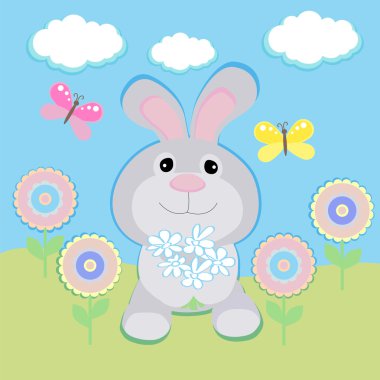 Vector greeting card with rabbit clipart