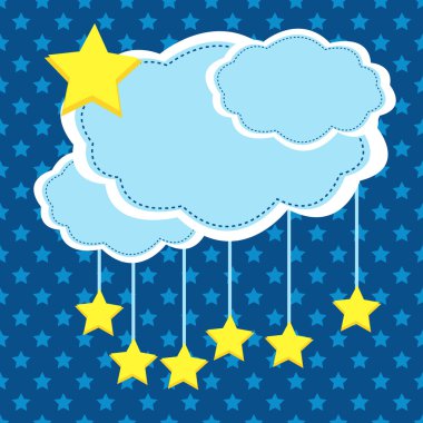 night background with paper clouds and stars. clipart