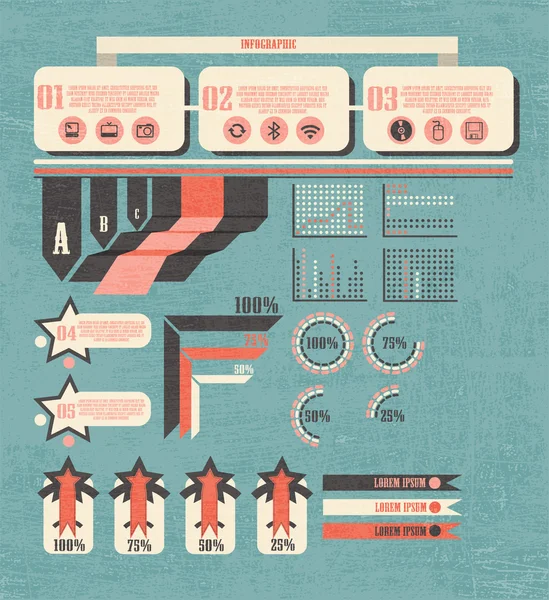 Retro Zestaw Infografik Mapa Świata Grafika Informacyjna — Wektor stockowy