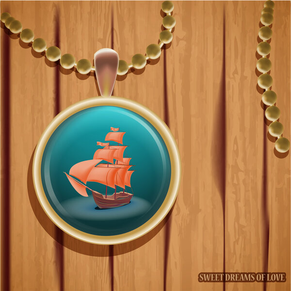 Pendant with ship illustration