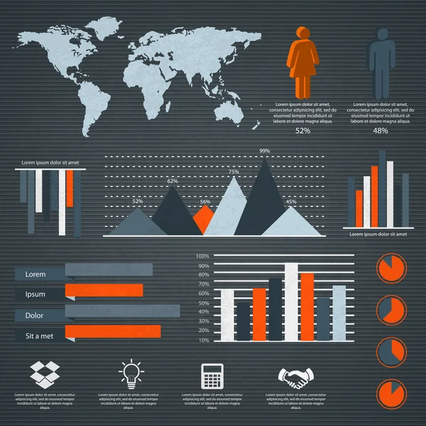 Conjunto Infográficos Retrô Mapa Mundial Gráficos Informação — Vetor de Stock