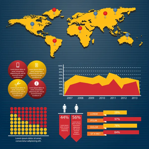 Retro Infografik Set Weltkarte Und Informationsgrafik — Stockvektor