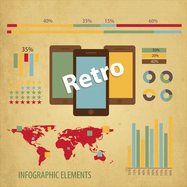 Set Retrò Infografico Mappa Del Mondo Grafica Dell Informazione — Vettoriale Stock