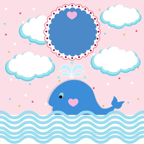 Summer card with little whale