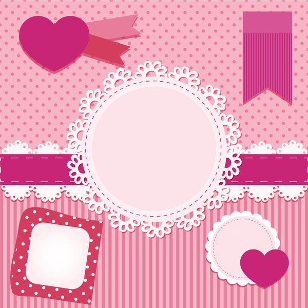 Vector set of pink frames with hearts.