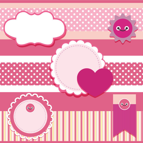 Vector set of pink frames with hearts.