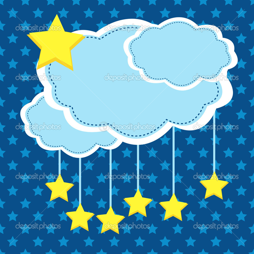 Night background with paper clouds and stars.