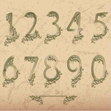 Set of vector numbers flora clipart
