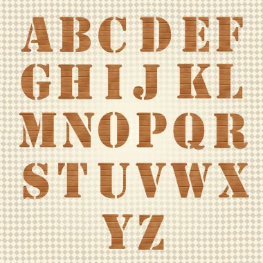 Old Grunge Wooden Alphabet, vector set clipart