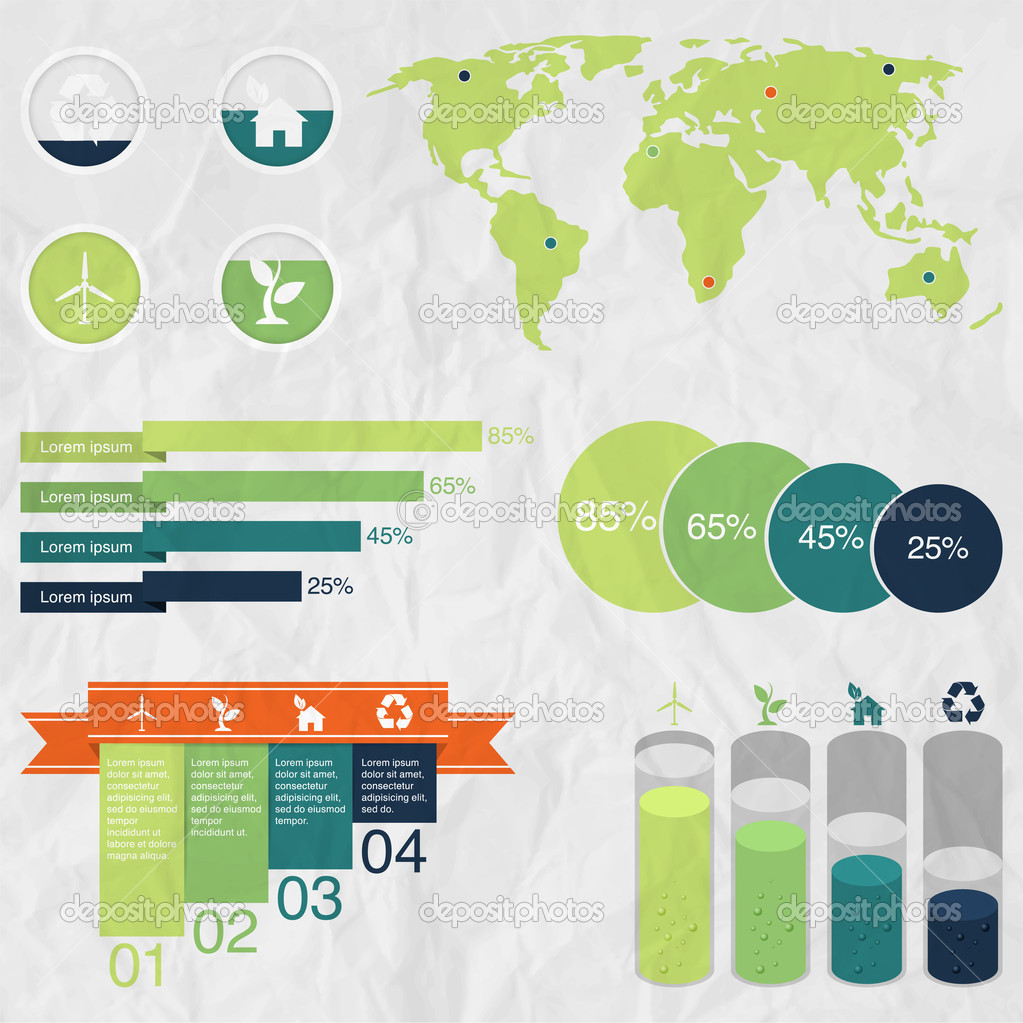 Ecology info graphics collection, charts, symbols, graphic