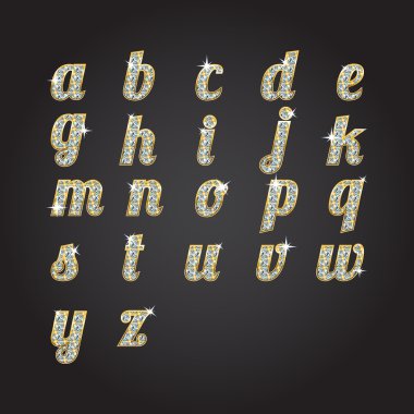 vector golden alphabet with diamonds clipart