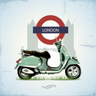 Green vintage scooter in London clipart