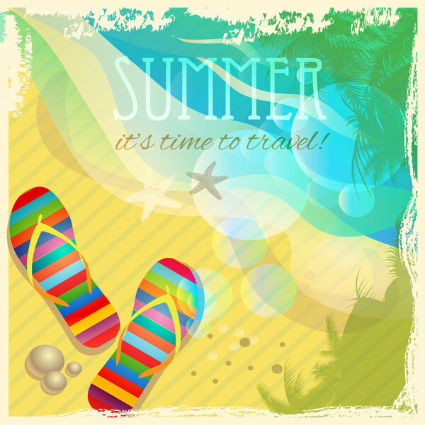 Flip-flops on the beach. Vector illustration.