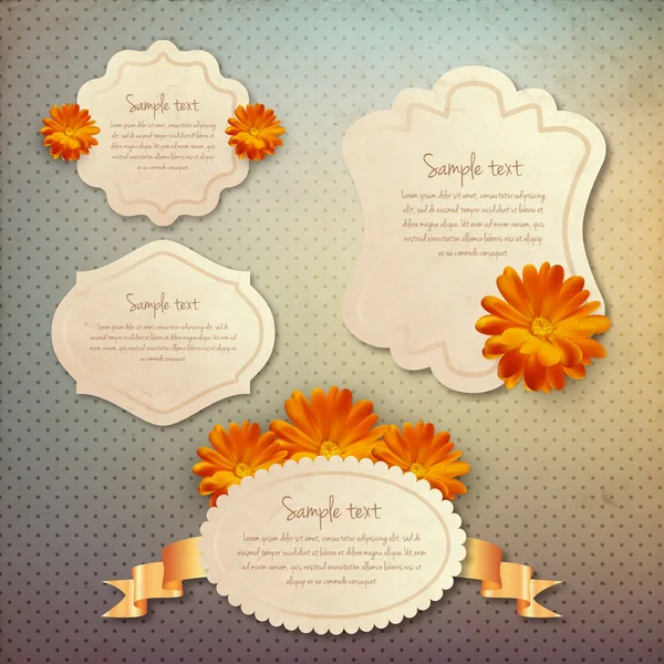 Conjunto Marcos Vintage Con Flores — Vector de stock